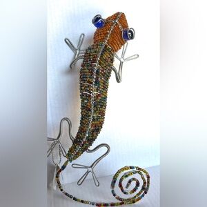NWT 12” long orange head multi gecko lizard green figurine glass beads